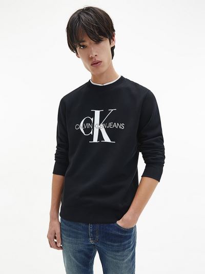 Calvin Klein Ruhák HU810519 | Calvin Klein Organic Cotton Logo Férfi Pulóver Fekete